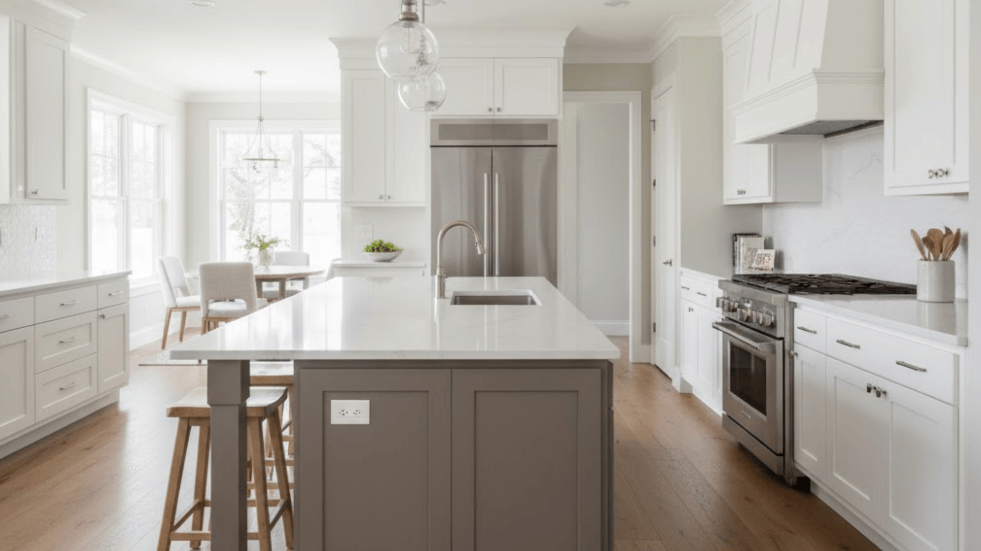 16 modern taupe island with contrasting perimeter cabinets