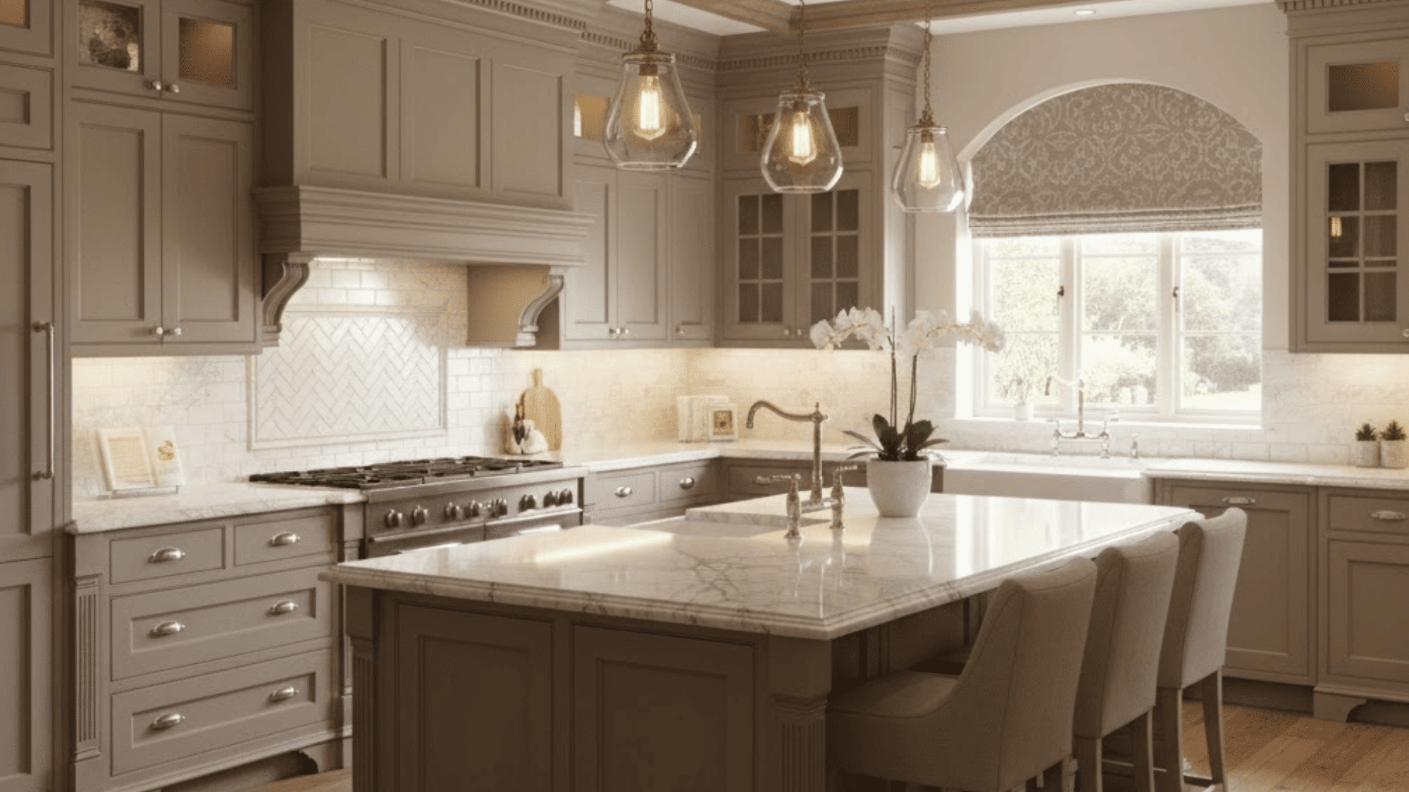 18 traditional taupe cabinets with crown molding