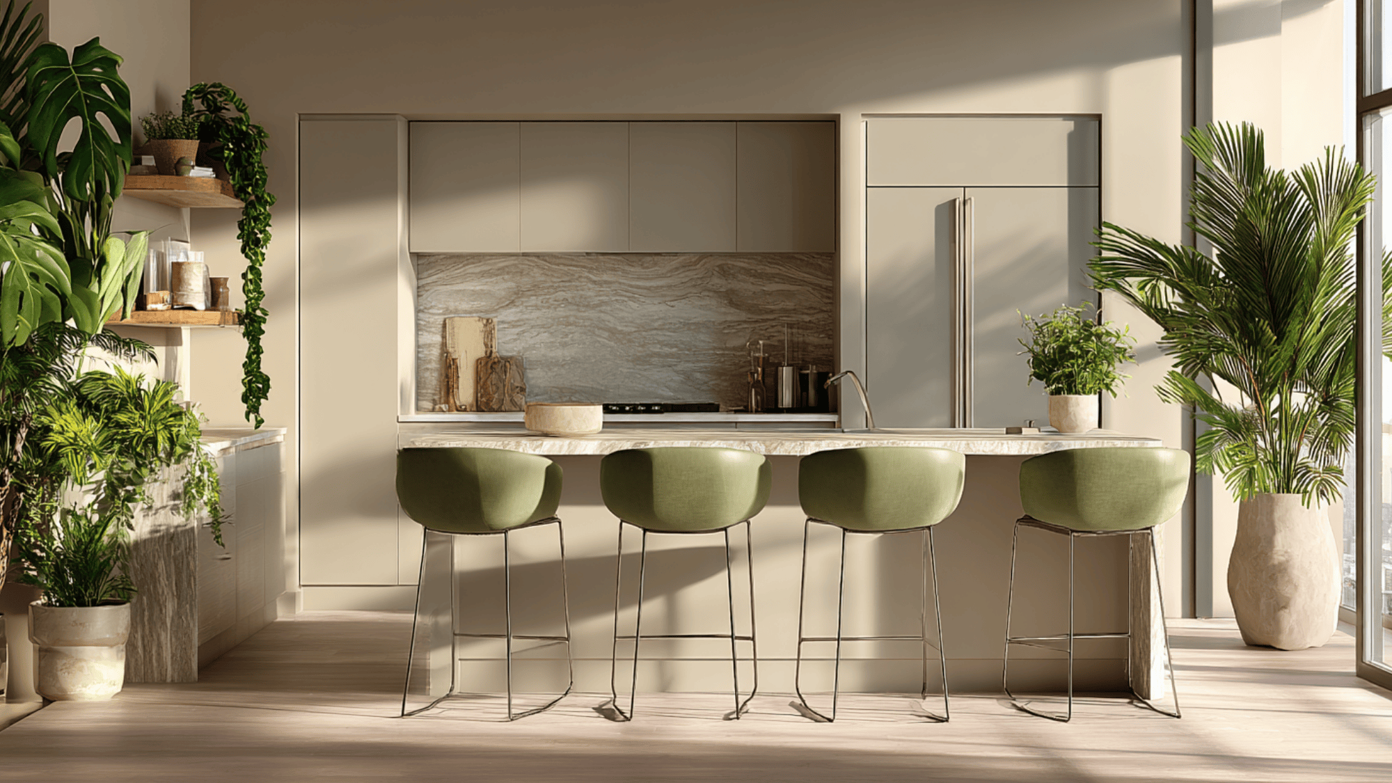 22 taupe cabinets with green accents