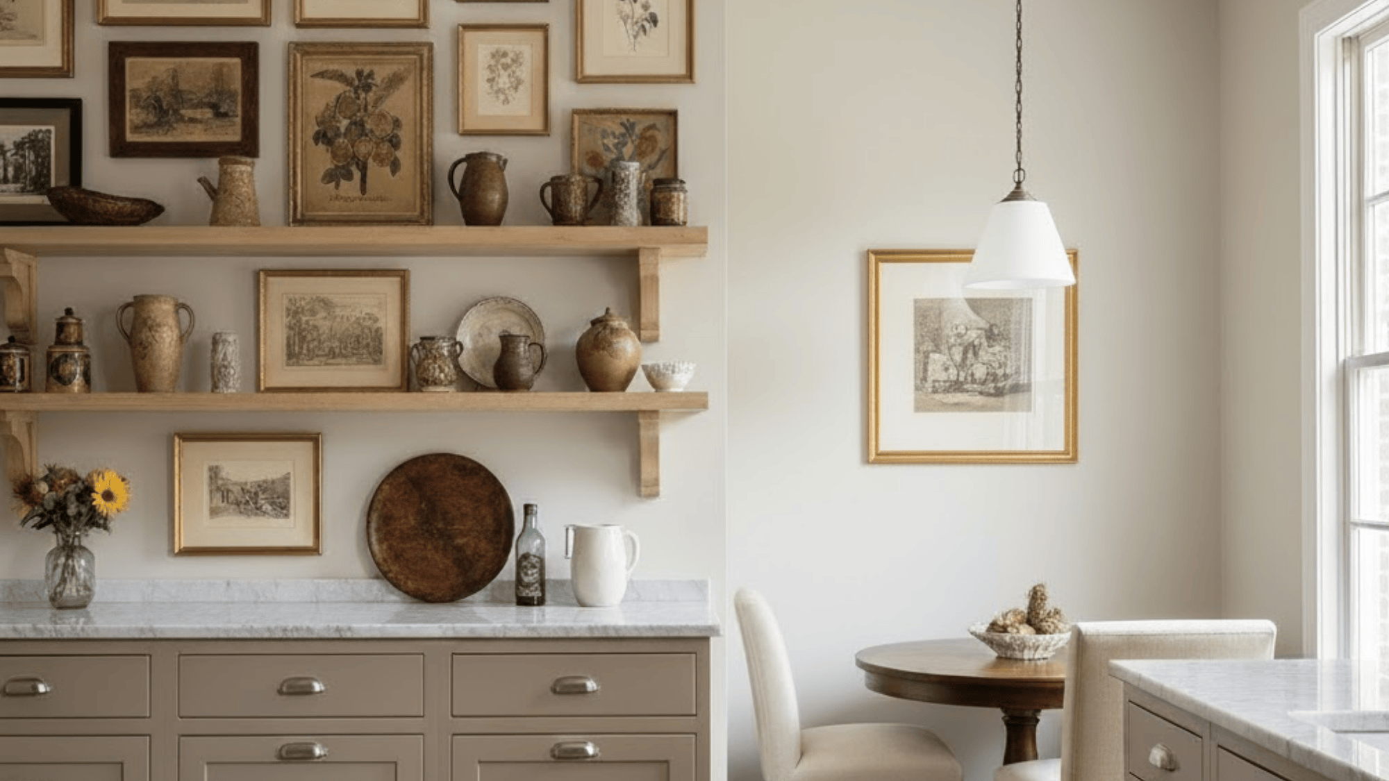 25 taupe cabinets with artwork and personality