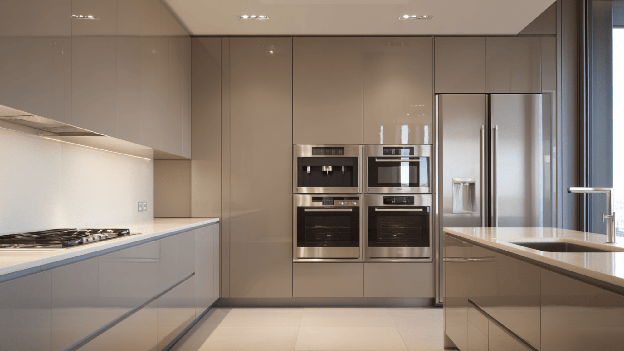 5 modern flat panel taupe cabinets