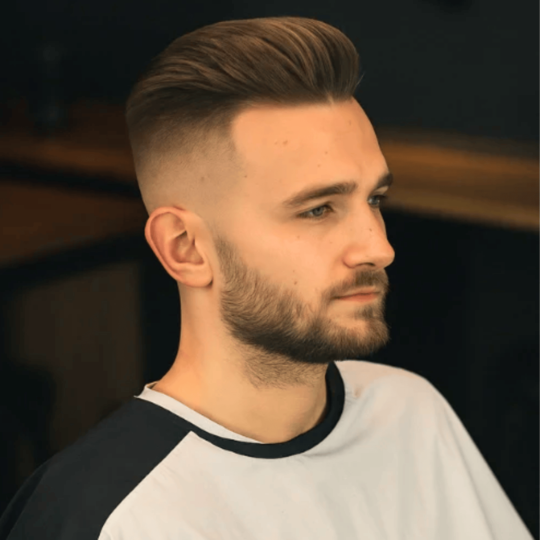 high skin fade with pompadour