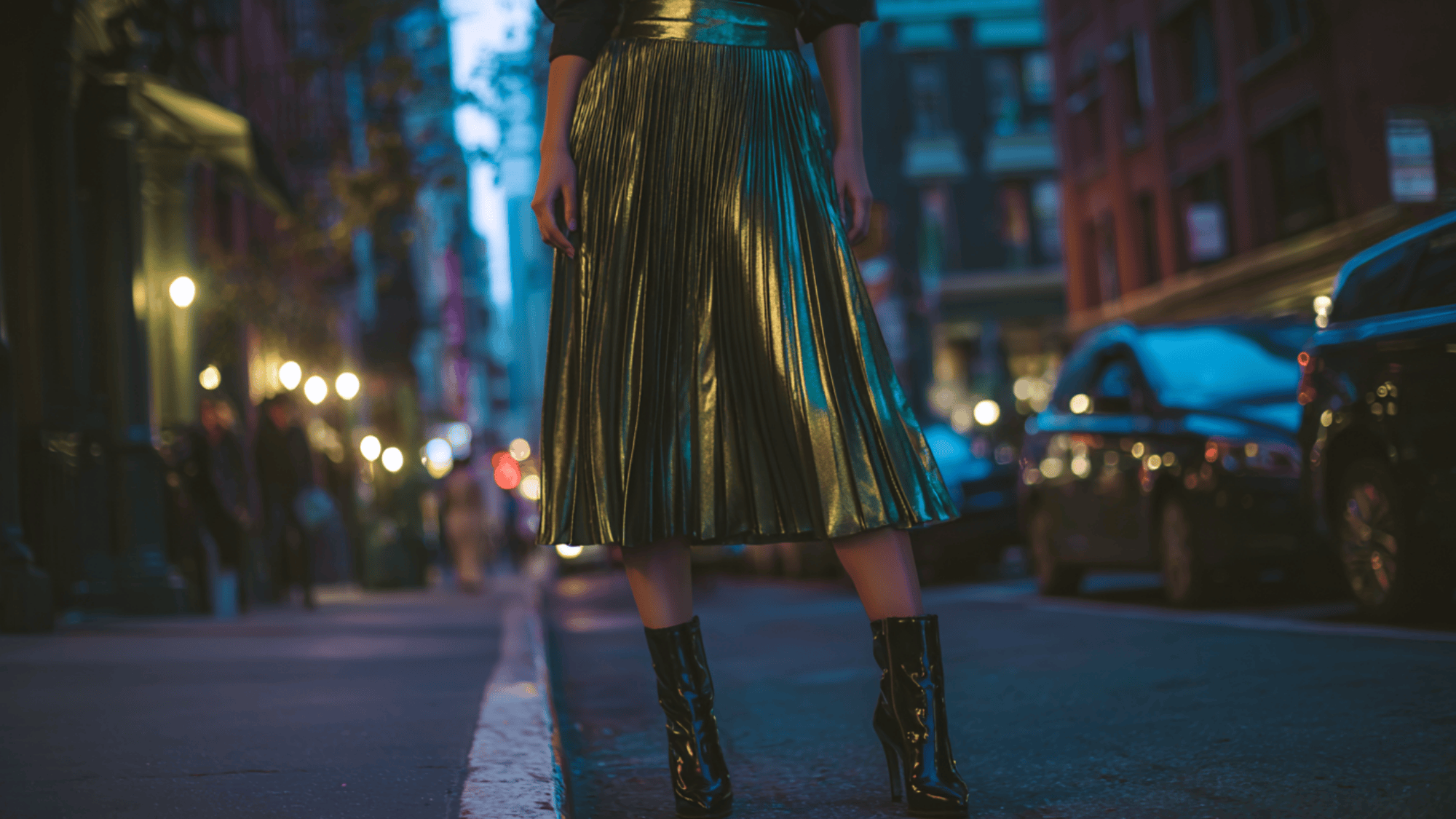 pleated satin midi patent boots