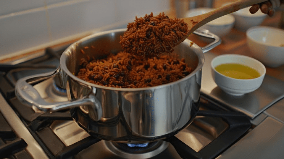 rest fluff and finish to make traditional arroz congri