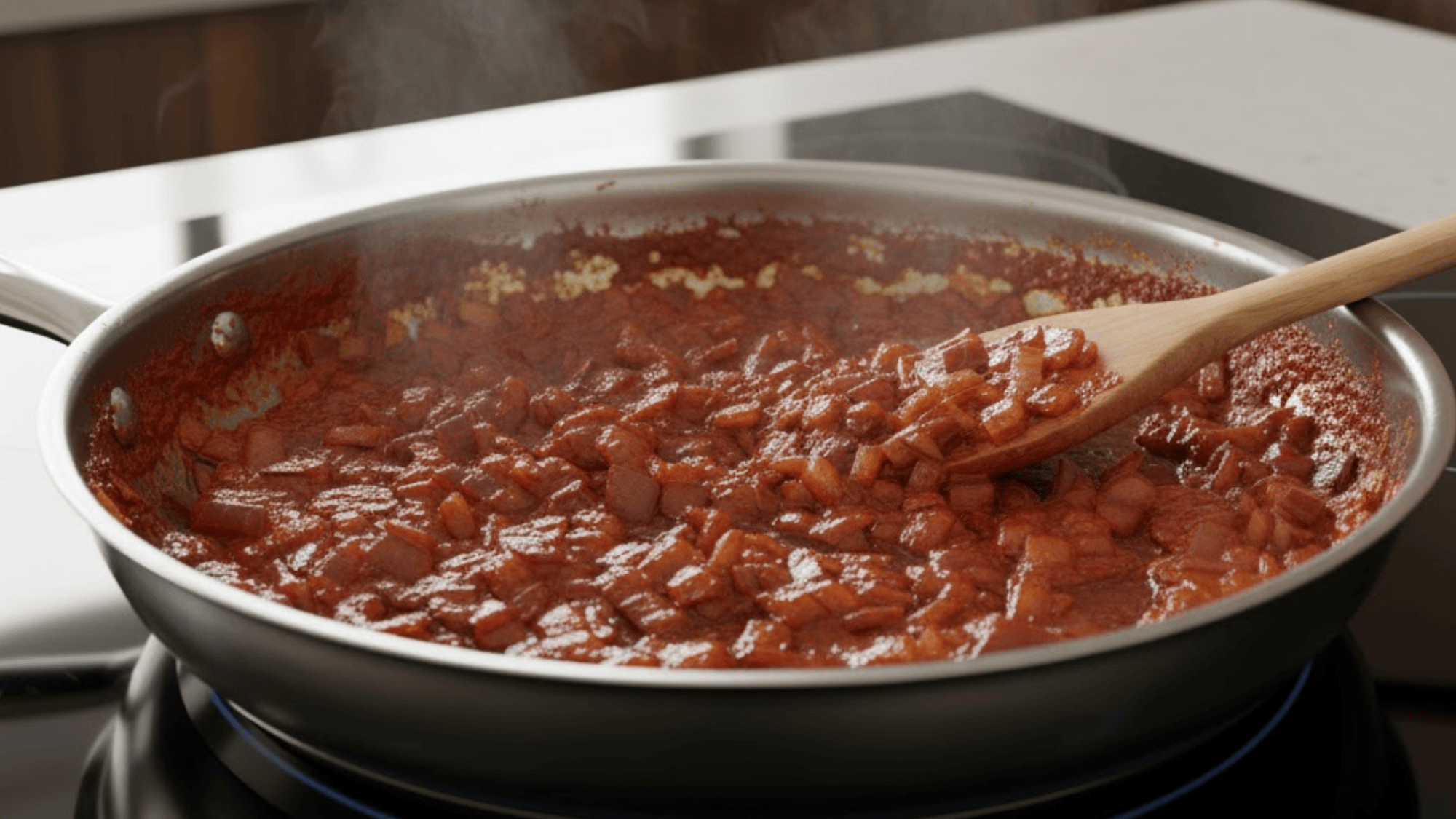 step 2 cook the onions and chili paste