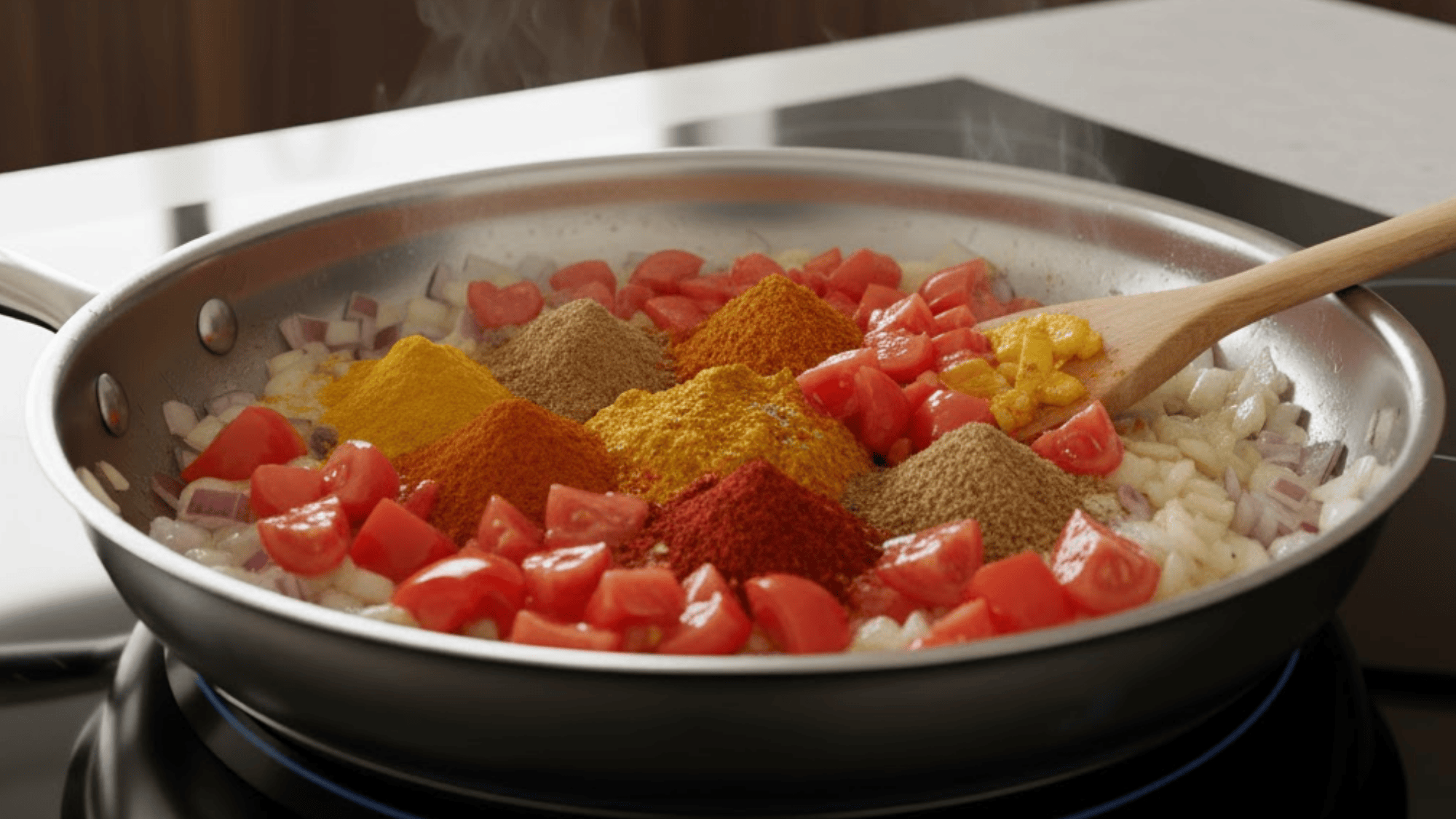 step 3 cook the tomatoes and spices