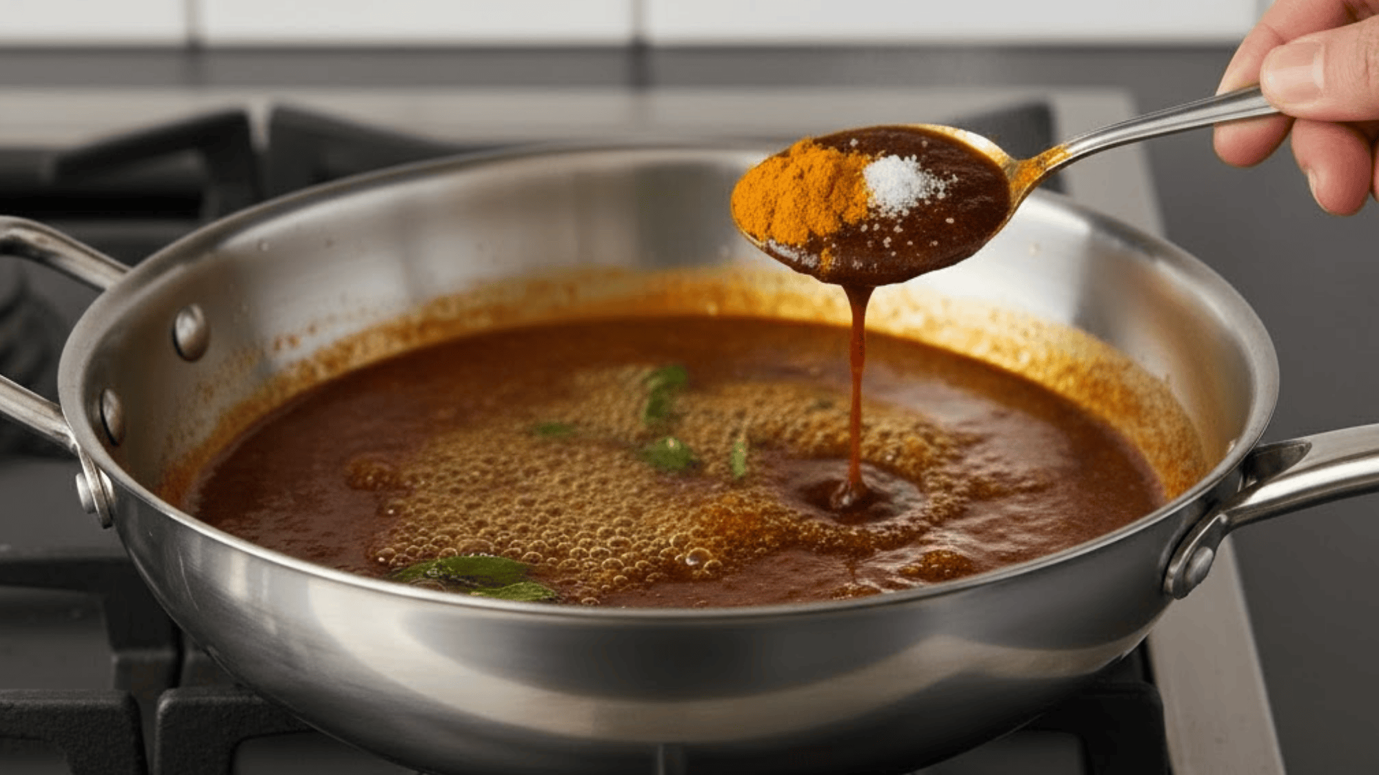 step 4 add tamarind and simmer
