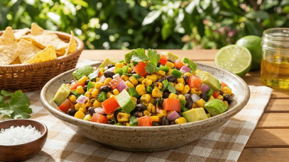 avacado loaded corn bean salsa