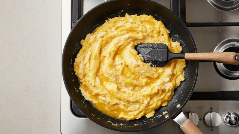 cook-soft-scrambled-eggs-to-make-smoked-salmon-tacos