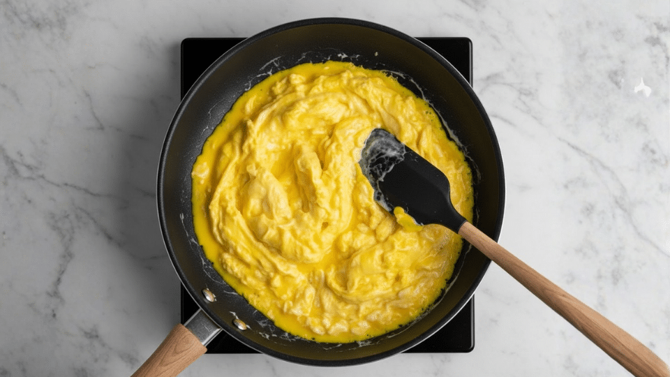cook the eggs slowly on a warm pan for smoked salmon and scrambled eggs