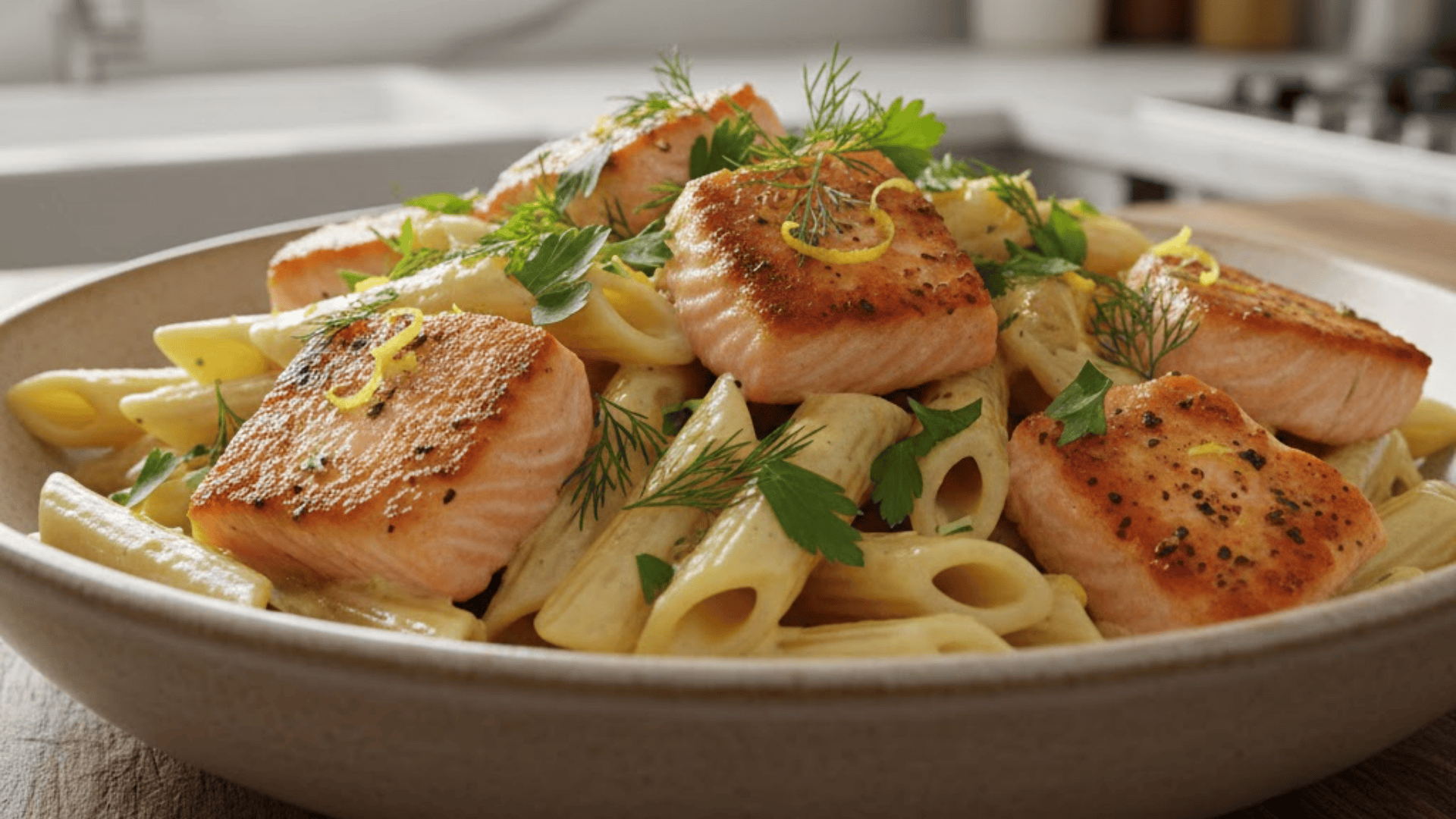 crispy salmon pasta