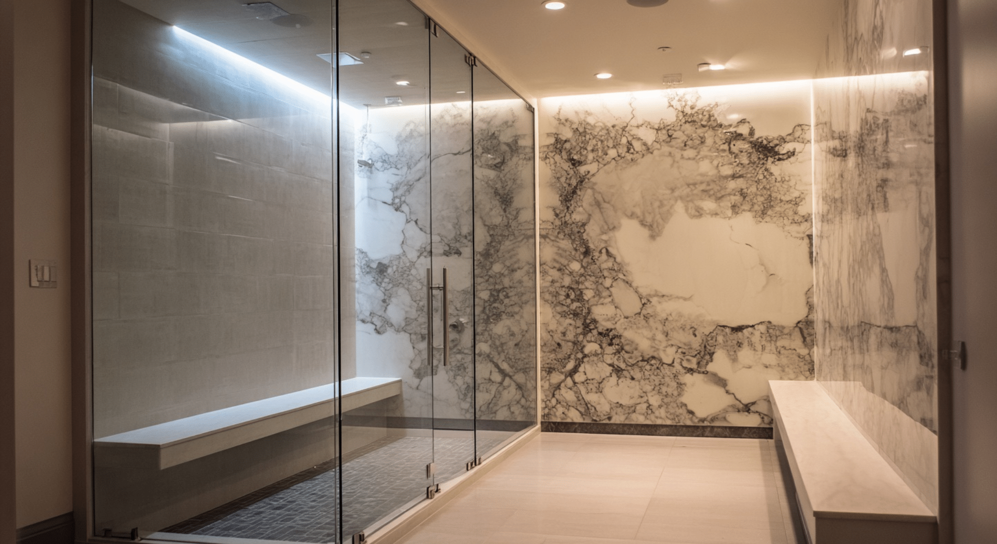 glass and custom stone panels