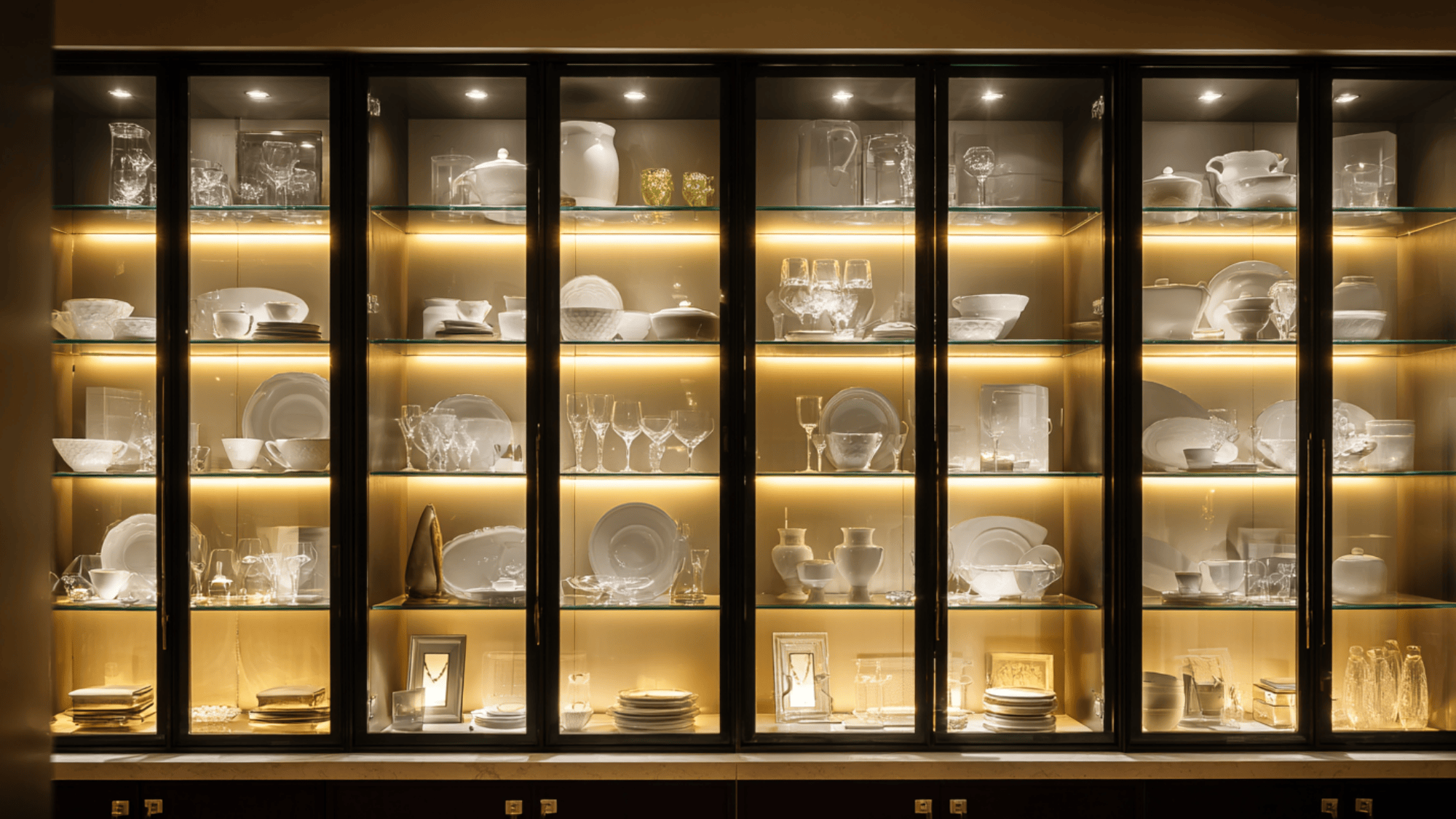 glass cabinets with integrated led showcase lighting