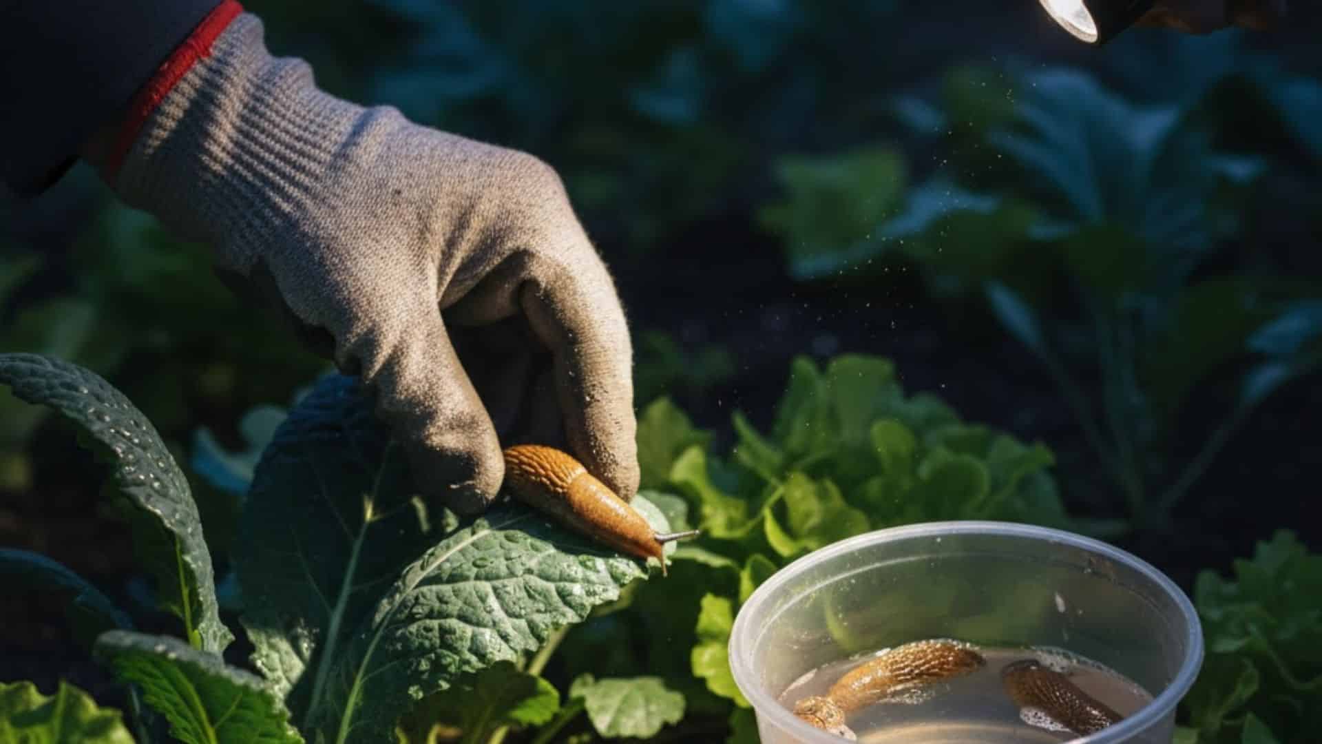 handpicking slugs at night