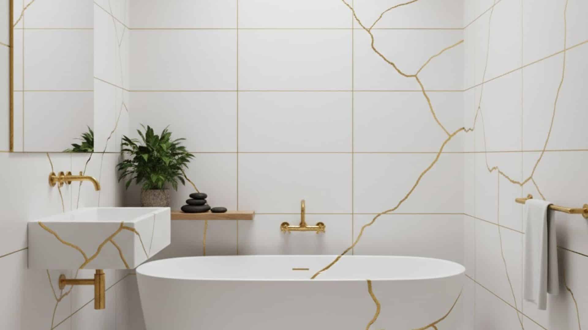 kintsugi inspired gold accent bathroom