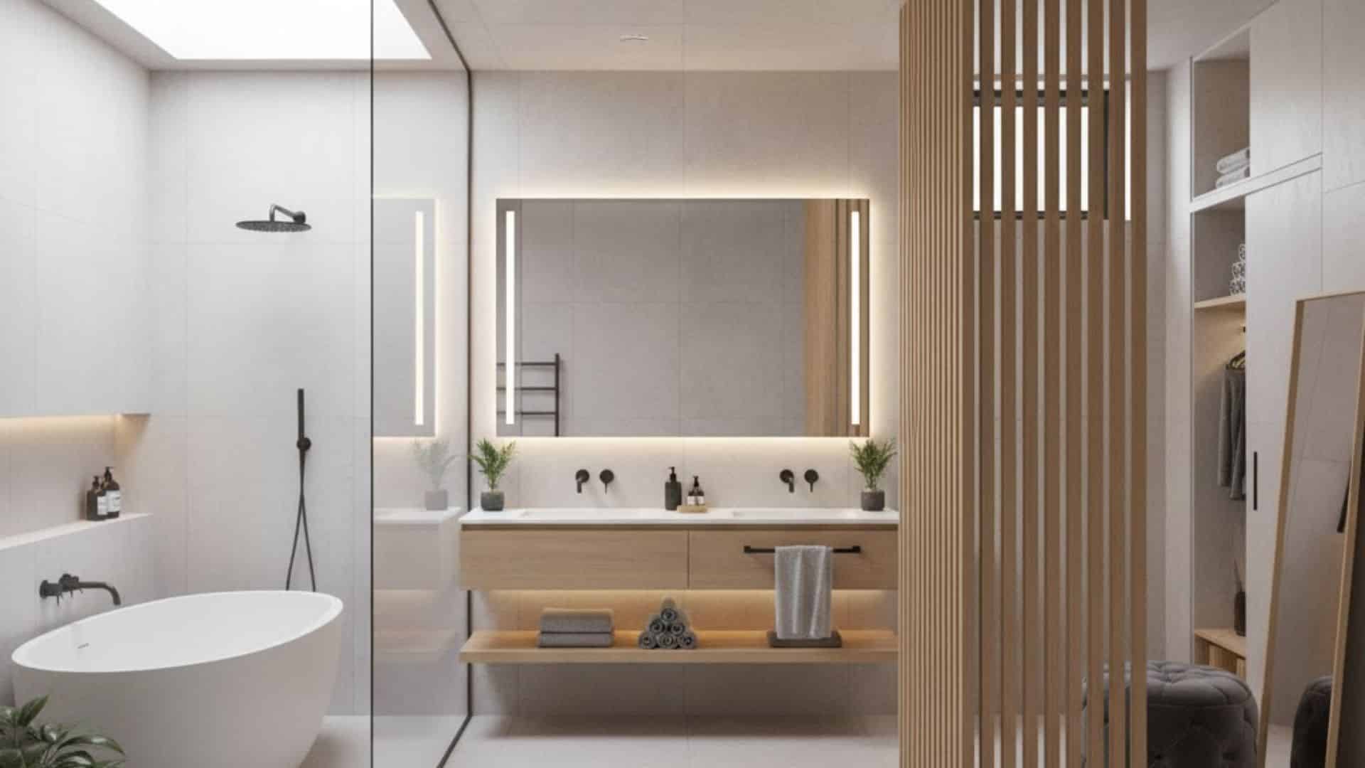 multi zone bathroom with divided areas