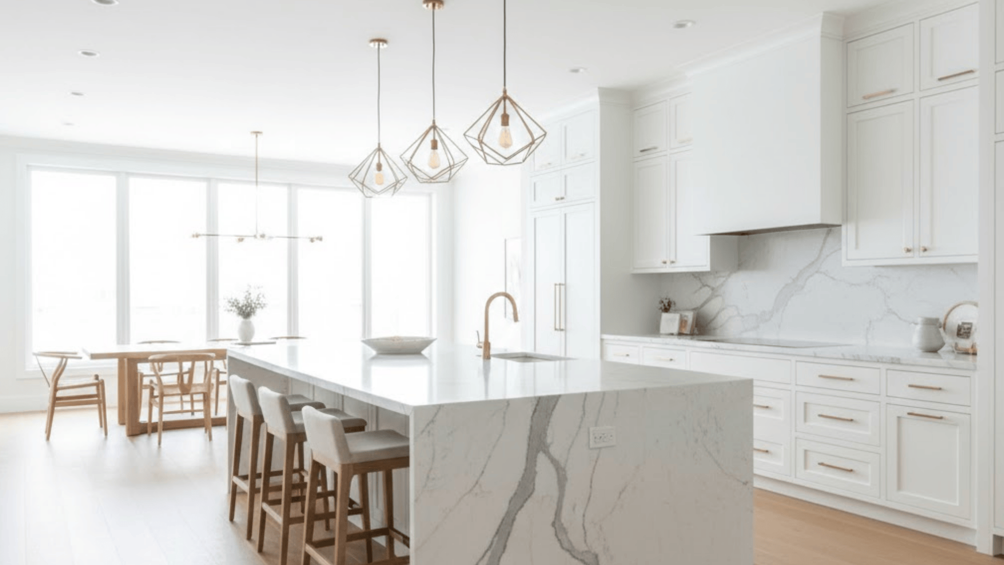 open concept kitchen connected to dining for social living