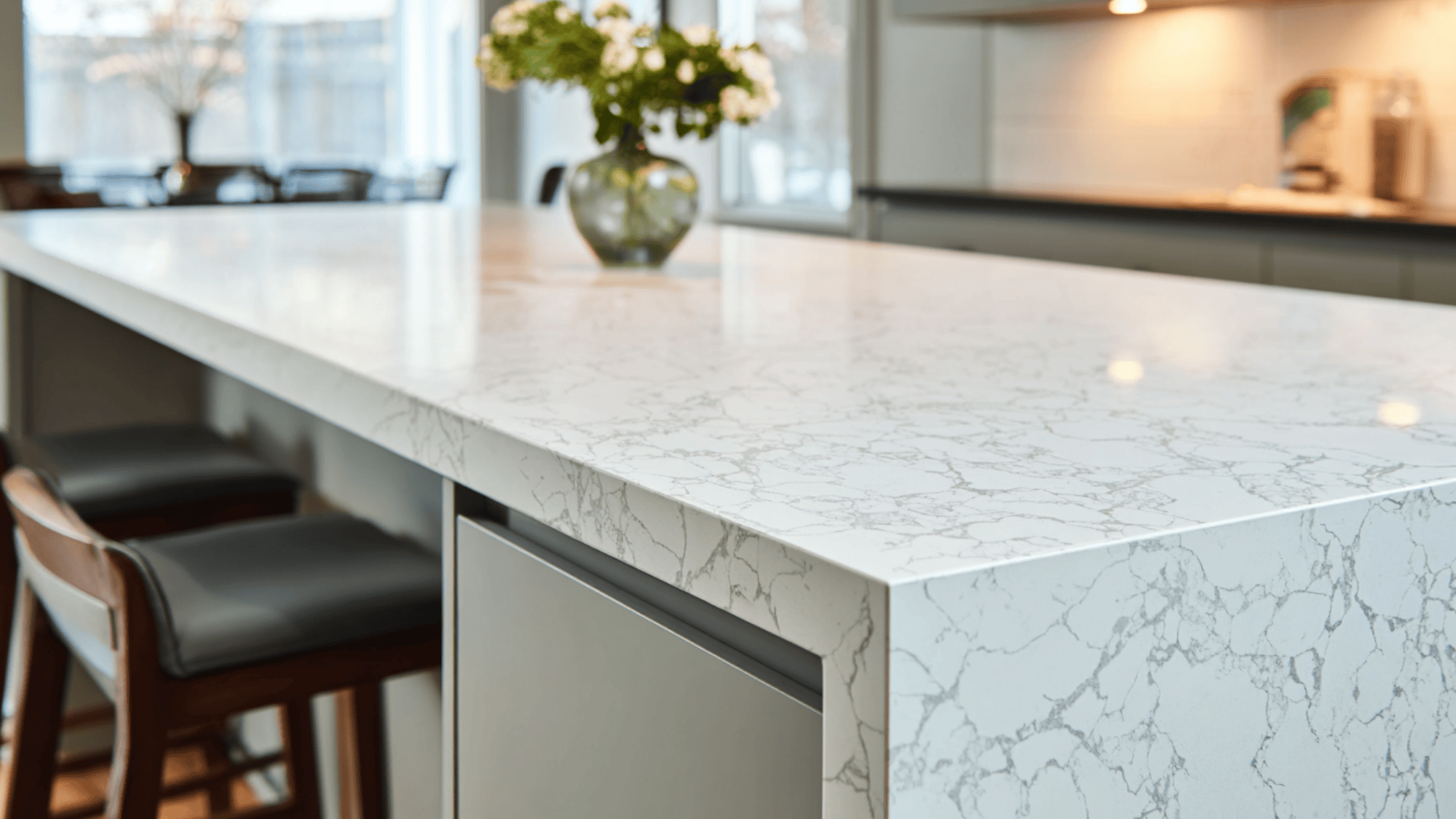 quartz countertops in crisp modern neutrals