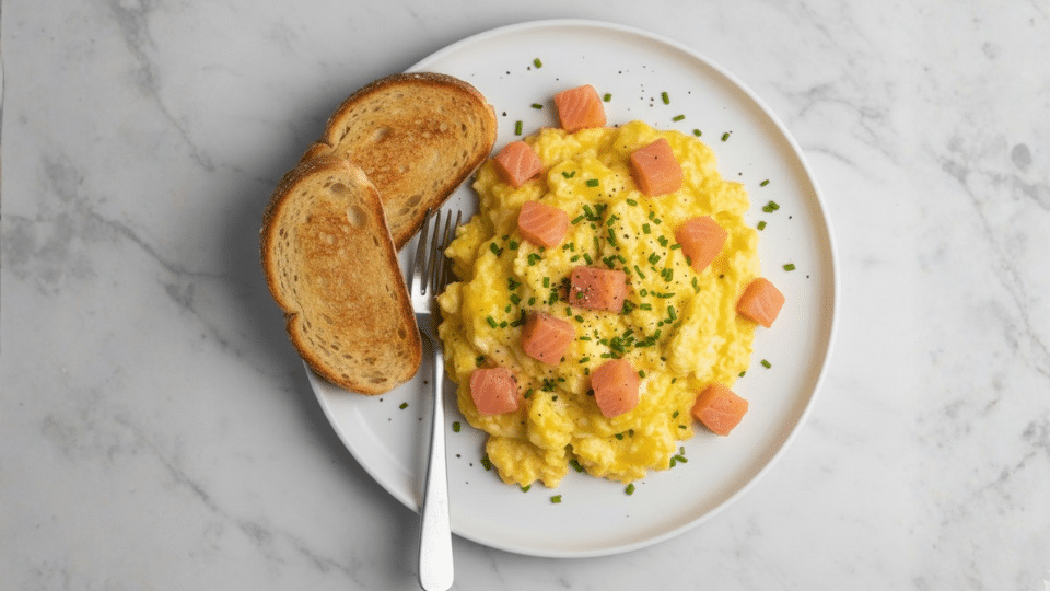 rest and serve the smoked salmon and scrambled eggs