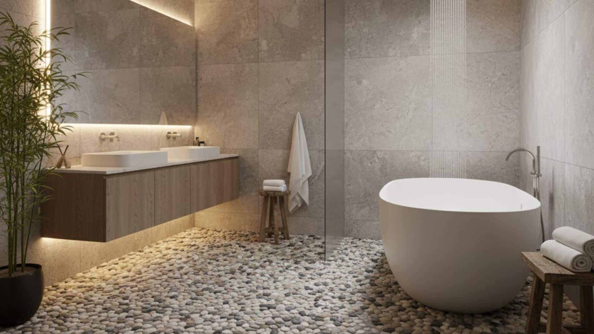 river pebble flooring for spa feel