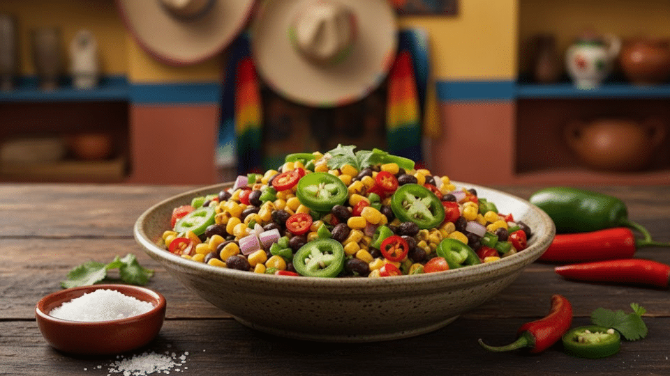 spicy loaded corn bean salsa