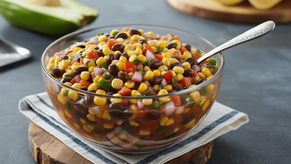 taste adjust chill and serve corn bean salsa