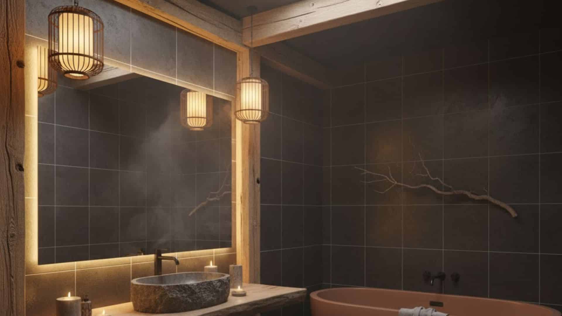 tea house style bathroom with low lighting