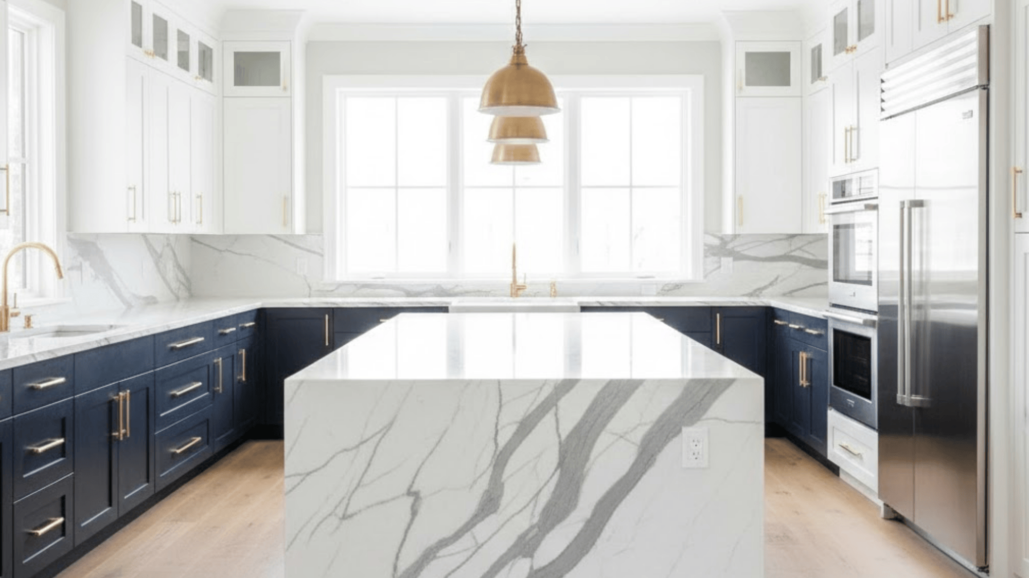 three sided modern layout with central statement island