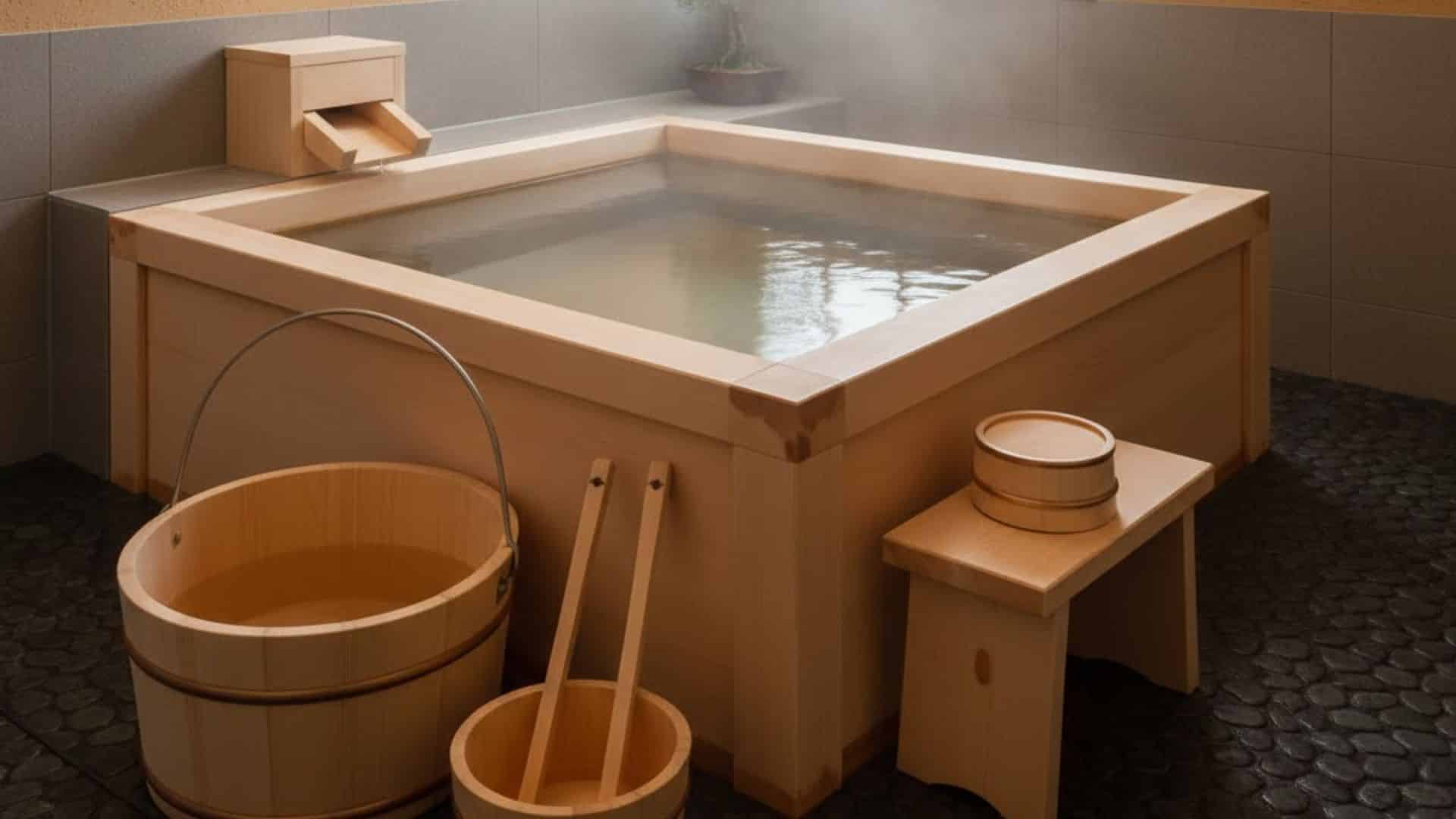 wooden buckets ladles for pre bath rituals