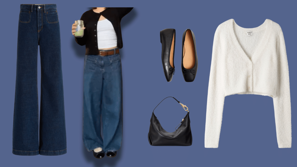 cropped cardigan and ballet flats for soft layering