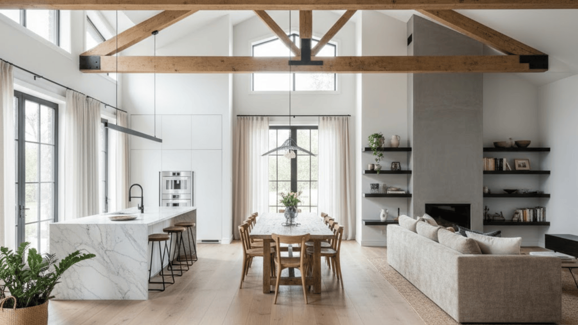 exposed structural beam feature
