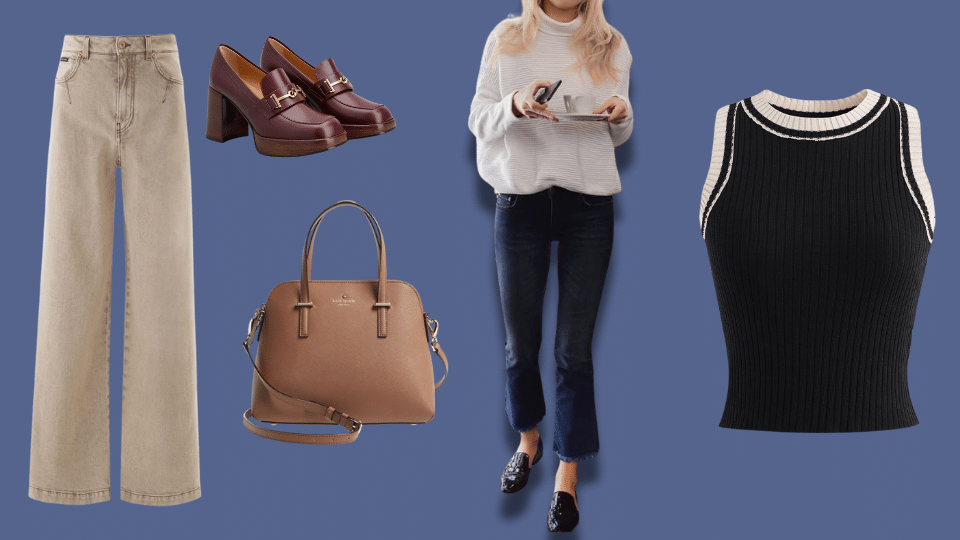 fitted knit top and loafers for polished casual days