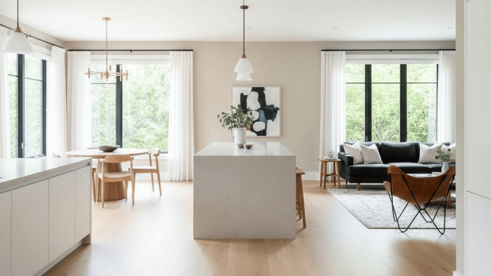kitchen between living and dining