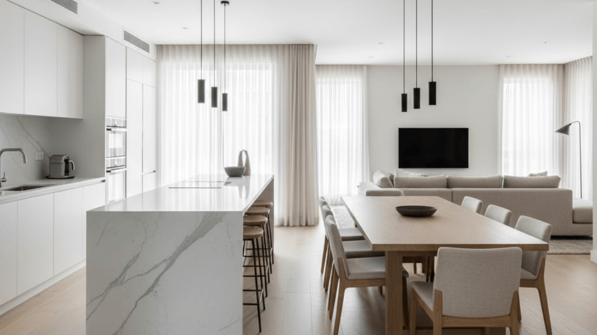 parallel island and dining table