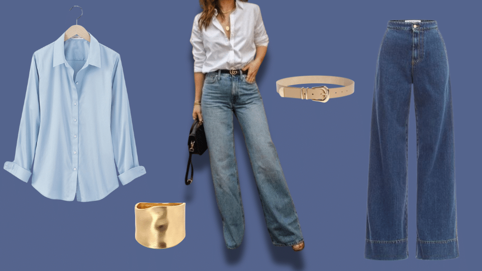 tucked button up shirt with belt for classic workwear