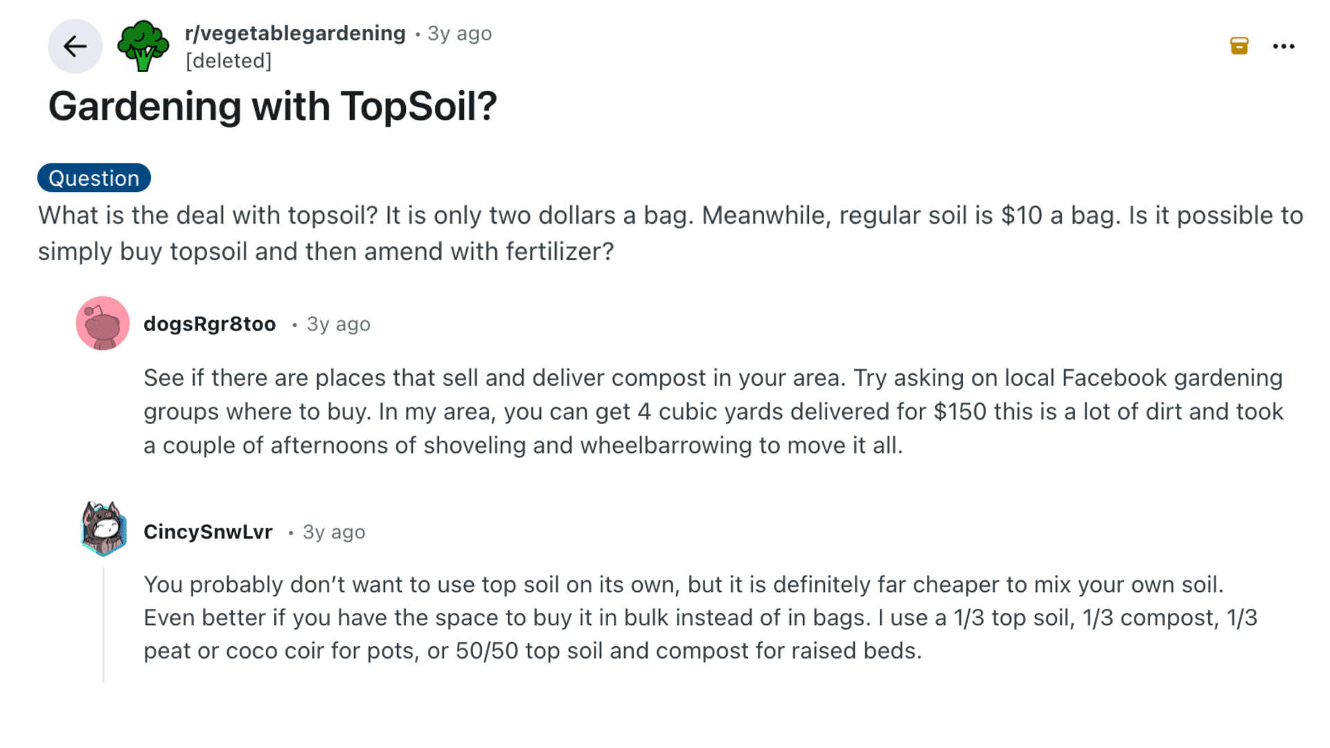 what reddit users say about using topsoil