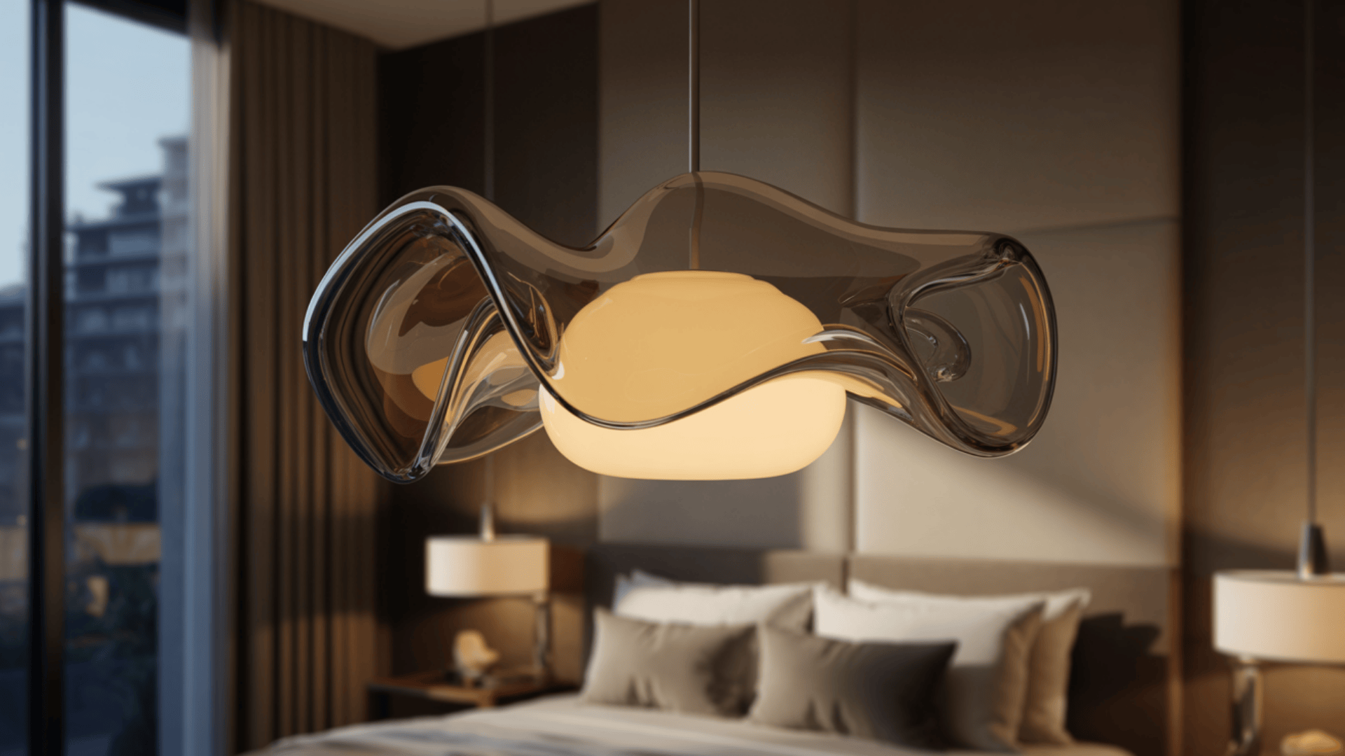 add a sculptural glass pendant light as bedroom art