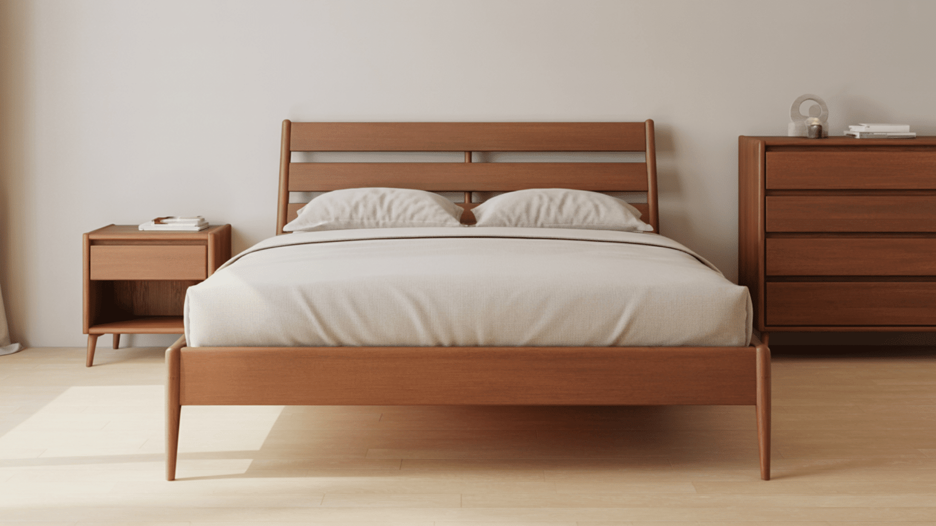 create a minimalist space with simple wooden furniture