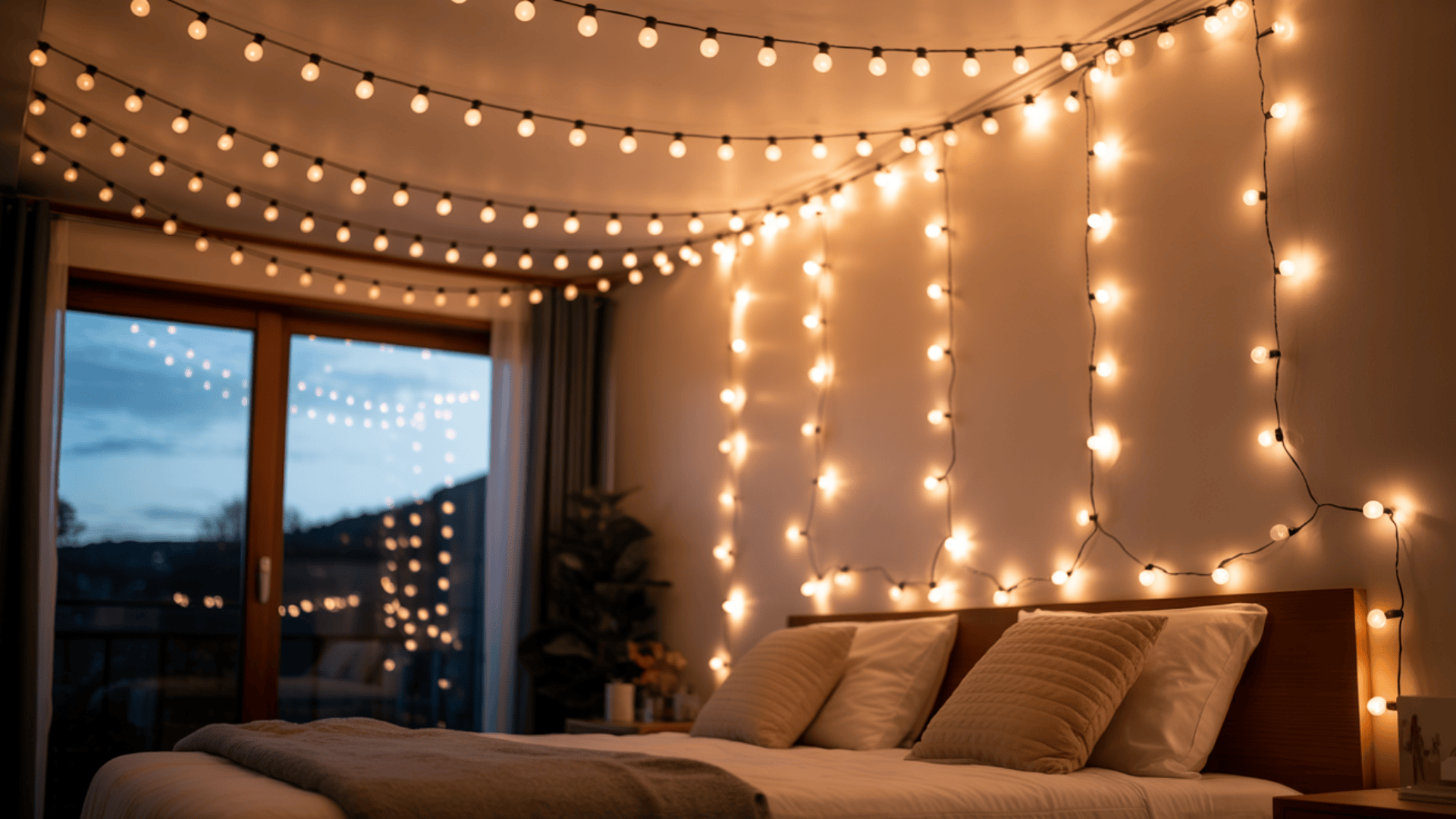 hang a cozy string light canopy Over your bed