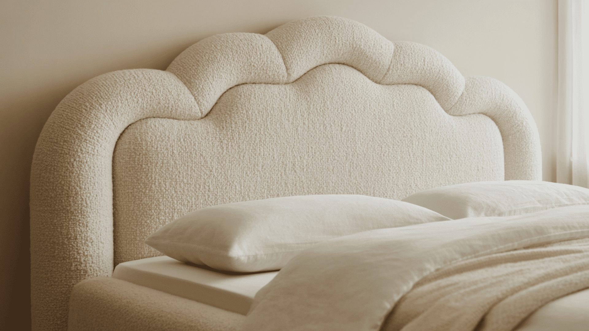 install a curved boucle bed frame for cloud like comfort