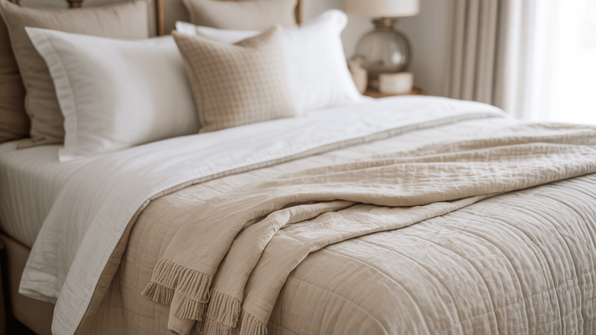 layer textured bedding with a quilted throw