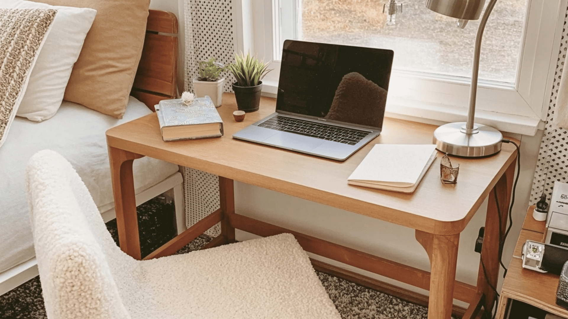 set up a simple desk with soft ambient lighting