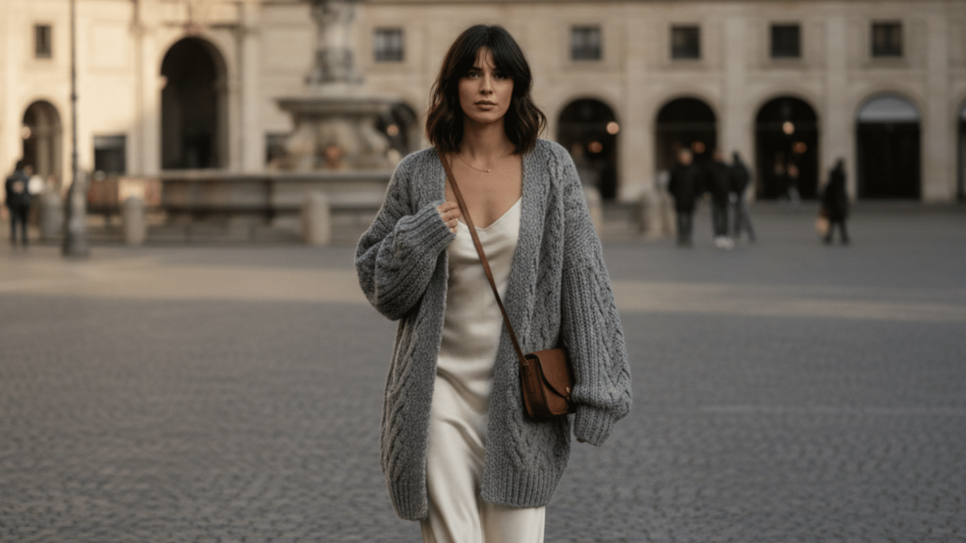 slip dress with cardigan