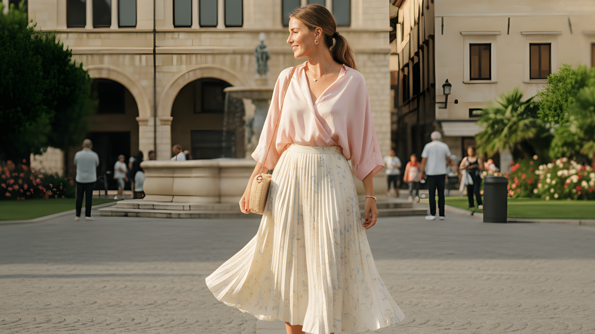 soft blouse with pleated skirt