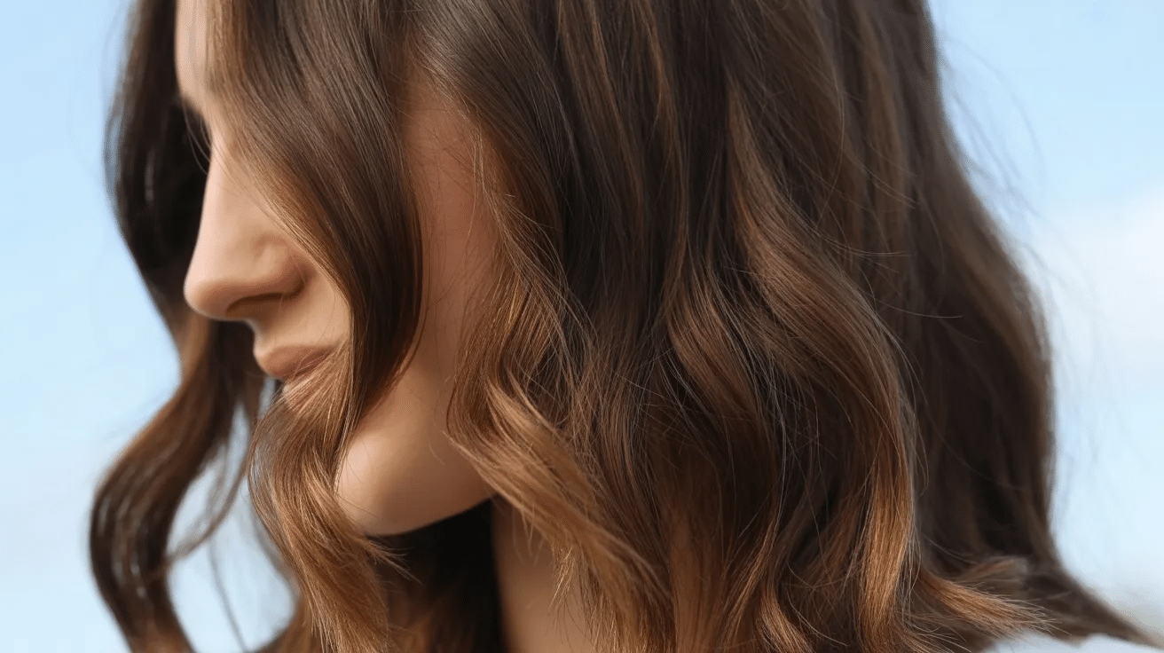 partial highlights on wavy brown hair