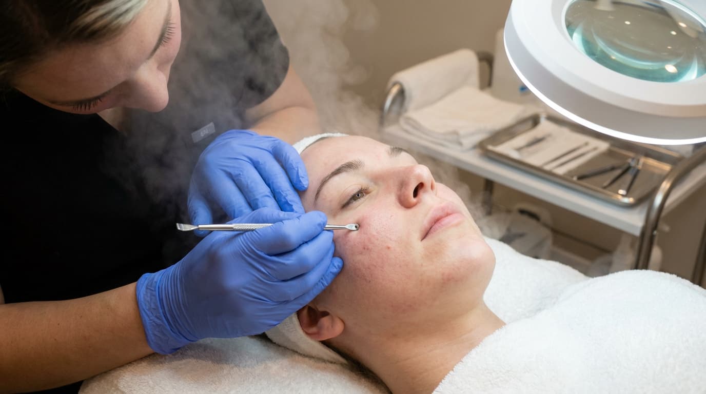 acne facial with gentle extractions removing blackheads and clearing clogged pores