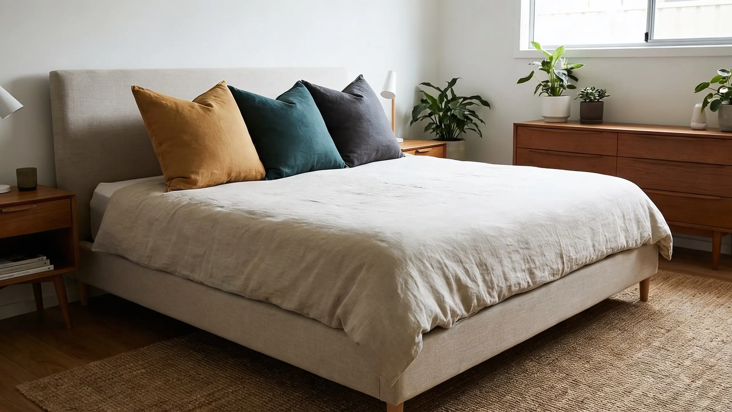 bed with two large, well-proportioned pillows creating a clean, minimalist, and organized look