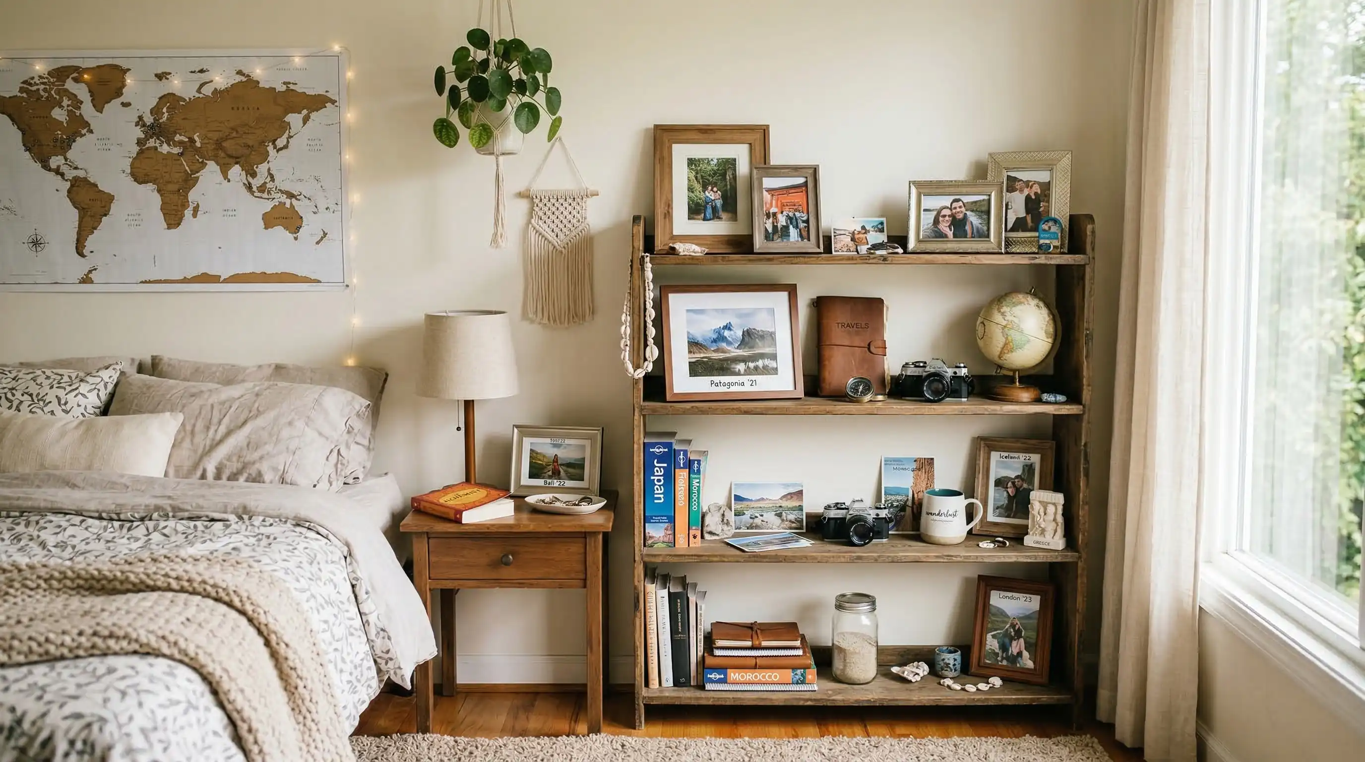 bedroom with photos and personal keepsakes arranged neatly adding a lived in personal feel