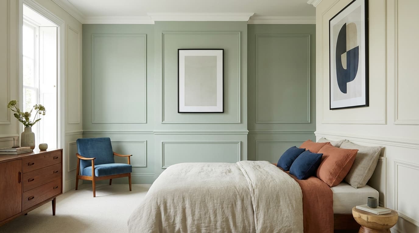 bedroom with simple wall moulding adding architectural charm and quiet sophistication to the space.
