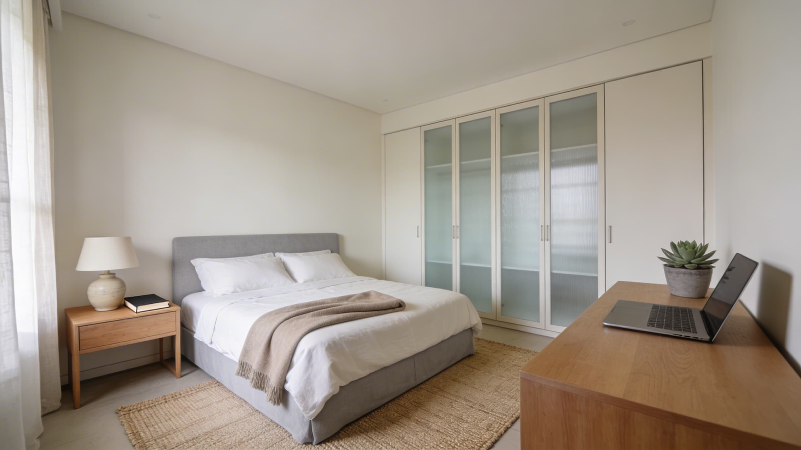 clean bedroom with purposeful items that create a calm, tidy atmosphere.